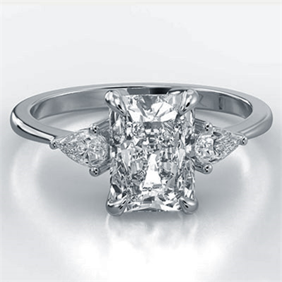 Three stone engagement ring Radiant center with 0.20CTW side Pear diamonds