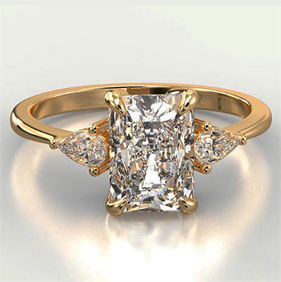 Three stone engagement ring Radiant center with 0.20CTW side Pear diamonds