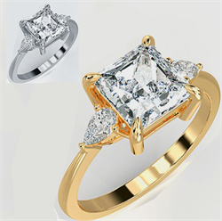 Picture of Three stone engagement ring with Princess center & 0.20CTW side Pear diamonds