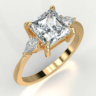 Three stone engagement ring with Princess center & 0.20CTW side Pear diamonds