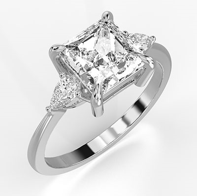 Three stone engagement ring with Princess center & 0.20CTW side Pear diamonds