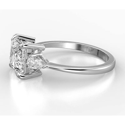 Three stone engagement ring with Princess center & 0.20CTW side Pear diamonds