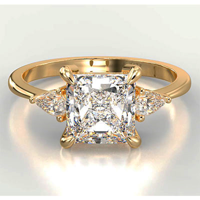 Three stone engagement ring with Princess center & 0.20CTW side Pear diamonds