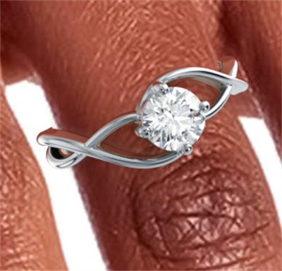 Infinity solitaire engagement ring setting for rounds and ovals - 14K White Gold