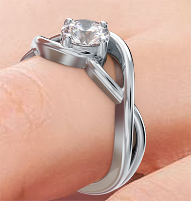 Infinity solitaire engagement ring setting for rounds and ovals - 14K White Gold