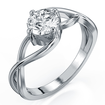 Infinity solitaire engagement ring setting for rounds and ovals - 14K White Gold