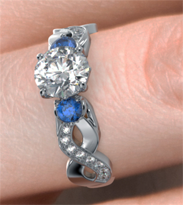 Infinity three stone engagement ring with side Sapphires