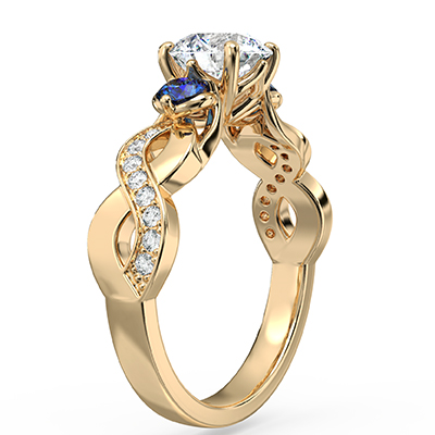 Infinity three stone engagement ring with side Sapphires