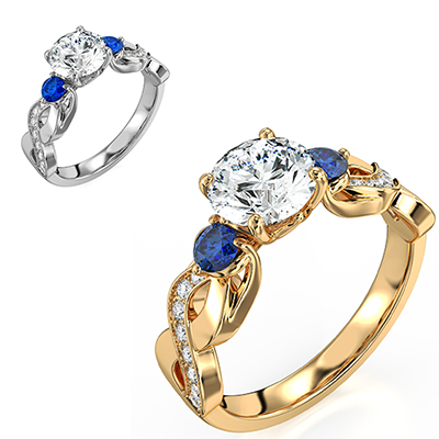 Infinity three stone engagement ring with side Sapphires