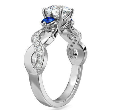 Infinity three stone engagement ring with side Sapphires