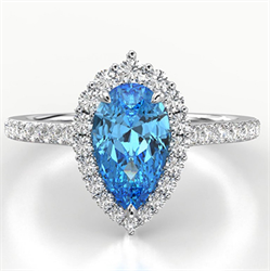 Foto Vivid blue Pear mounting engagement ring de