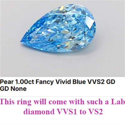 Preset with 1 carat Vivid blue Pear engagement ring