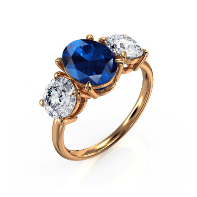 3.85 carat Blue Sapphire and two 1  carat lab diamonds D VVS2