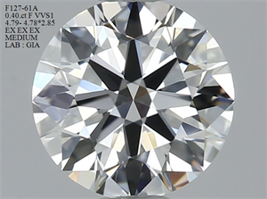 Picture of Natural Diamond 0.40 Carats, Round with Excellent Cut, F Color, VVS1 Clarity and Certified by GIA