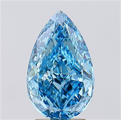 Picture of Lab Created Diamond 3.02 Carats, Pear with  Cut, Fancy Vivid Blue Color, VVS2 Clarity and Certified by IGI