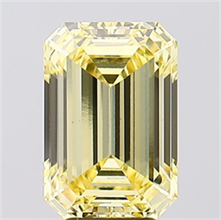 Picture of Lab Created Diamond 5.04 Carats, Emerald with  Cut, Fancy Intense Yellow Color, VS1 Clarity and Certified by IGI