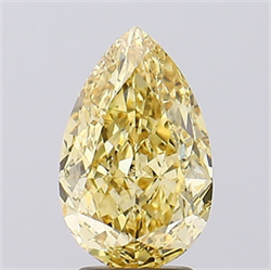 Picture of Lab Created Diamond 3.04 Carats, Pear with  Cut, Fancy Vivid Yellow Color, VS2 Clarity and Certified by IGI