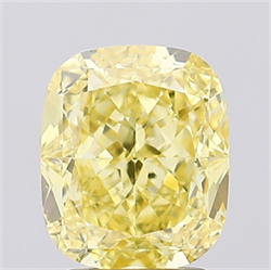 Picture of Lab Created Diamond 3.10 Carats, Cushion with  Cut, Fancy Vivid Yellow Color, VS1 Clarity and Certified by IGI