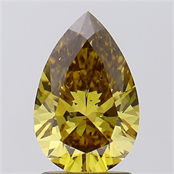 Picture of Lab Created Diamond 1.56 Carats, Pear with  Cut, Fancy Vivid Brownish Yellow Color, VS2 Clarity and Certified by IGI